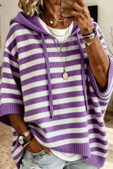 3/4 Sleeve Loose Knit Hooded Sweatshirt