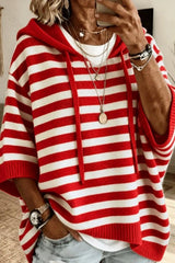 3/4 Sleeve Loose Knit Hooded Sweatshirt