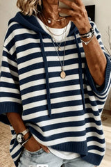 3/4 Sleeve Loose Knit Hooded Sweatshirt