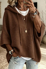 3/4 Sleeve Loose Knit Hooded Sweatshirt