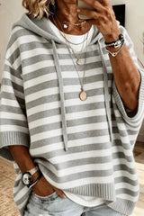 3/4 Sleeve Loose Knit Hooded Sweatshirt
