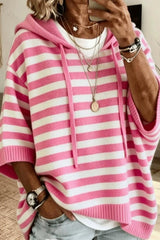 3/4 Sleeve Loose Knit Hooded Sweatshirt