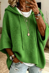 3/4 Sleeve Loose Knit Hooded Sweatshirt