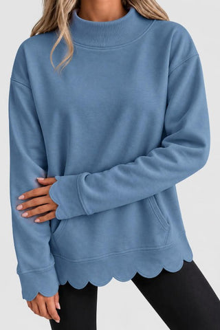 Scallop Edge Mock Neck Sweatshirt