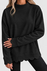 Scallop Edge Mock Neck Sweatshirt