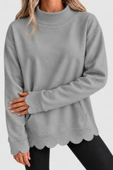 Scallop Edge Mock Neck Sweatshirt