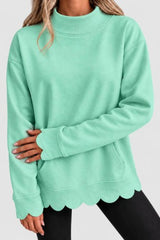 Scallop Edge Mock Neck Sweatshirt