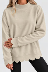 Scallop Edge Mock Neck Sweatshirt