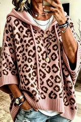 Leopard Print Hooded Knit Sweatshirt