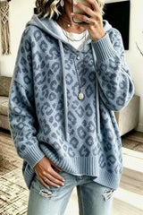 Leopard Print Hooded Knit Sweatshirt