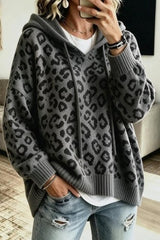 Leopard Print Hooded Knit Sweatshirt
