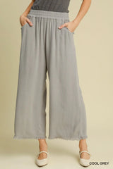 Frayed Hem Wide-Leg Pants