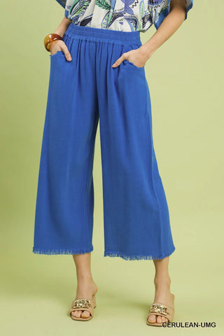 Frayed Hem Wide-Leg Pants