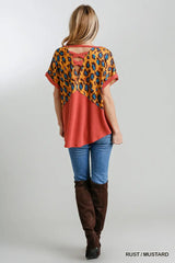 Leopard Print and Waffle Knit Top