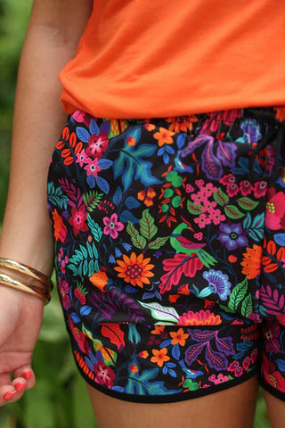 Fiesta Time Floral Everyday Shorts- Black
