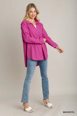 Linen Collared Button Down Tunic Top