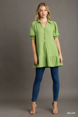 Collared Tunic Mid Button Down Top