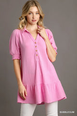 Collared Tunic Mid Button Down Top