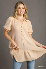 Collared Tunic Mid Button Down Top