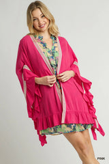 Ruffle Trim Kimono with Crochet Accent