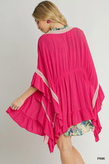 Ruffle Trim Kimono with Crochet Accent