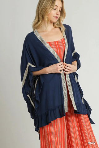 Ruffle Trim Kimono with Crochet Accent
