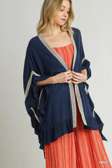 Ruffle Trim Kimono with Crochet Accent