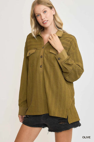 UMGEE Half Button Down Knit Top