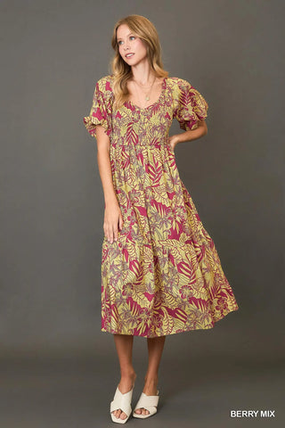 Tropical Print Poplin Midi Dress