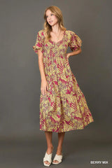 Tropical Print Poplin Midi Dress