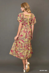 Tropical Print Poplin Midi Dress