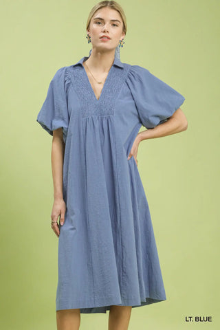 UMGEE Smocked Collar Midi Dress