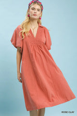 UMGEE Smocked Collar Midi Dress