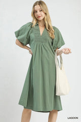 UMGEE Smocked Collar Midi Dress