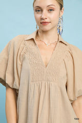UMGEE Smocked Collar Midi Dress
