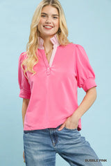 Striped Collar Popover Top
