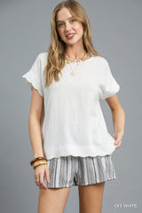 UMGEE Scallop Hem Linen Blend Top