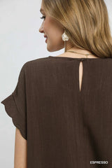UMGEE Scallop Hem Linen Blend Top