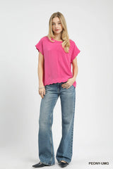 UMGEE Scallop Hem Linen Blend Top