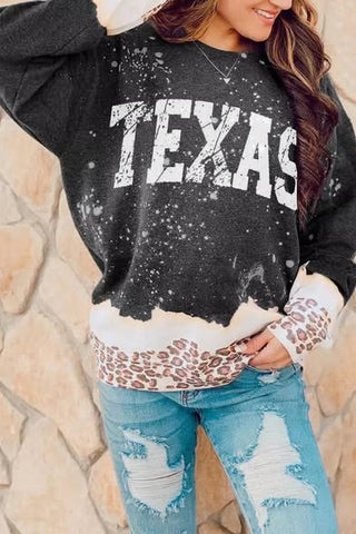 Texas Leopard Color Block Pullover Sweatshirt