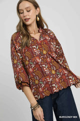 Floral Print Scallop Hem Blouse