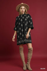 Embroidered Long Sleeve Mini Dress