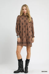 Embroidered Long Sleeve Mini Dress