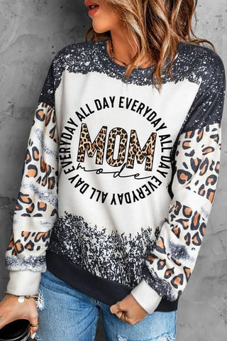 MOM Leopard Color Block Pullover Sweatshirt