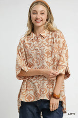 Abstract Print Button-Up Oversized Shirt