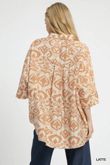 Abstract Print Button-Up Oversized Shirt