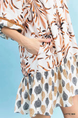Mix Printed Babydoll Dress with Ruffle Hem