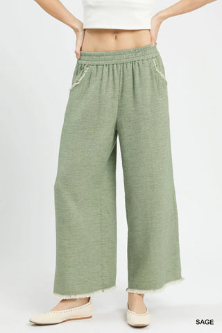 UMGEE Frayed Hem Wide Leg Pants
