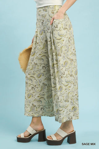 Mix Paisley Print Wide Leg Pants