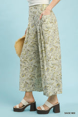 Mix Paisley Print Wide Leg Pants